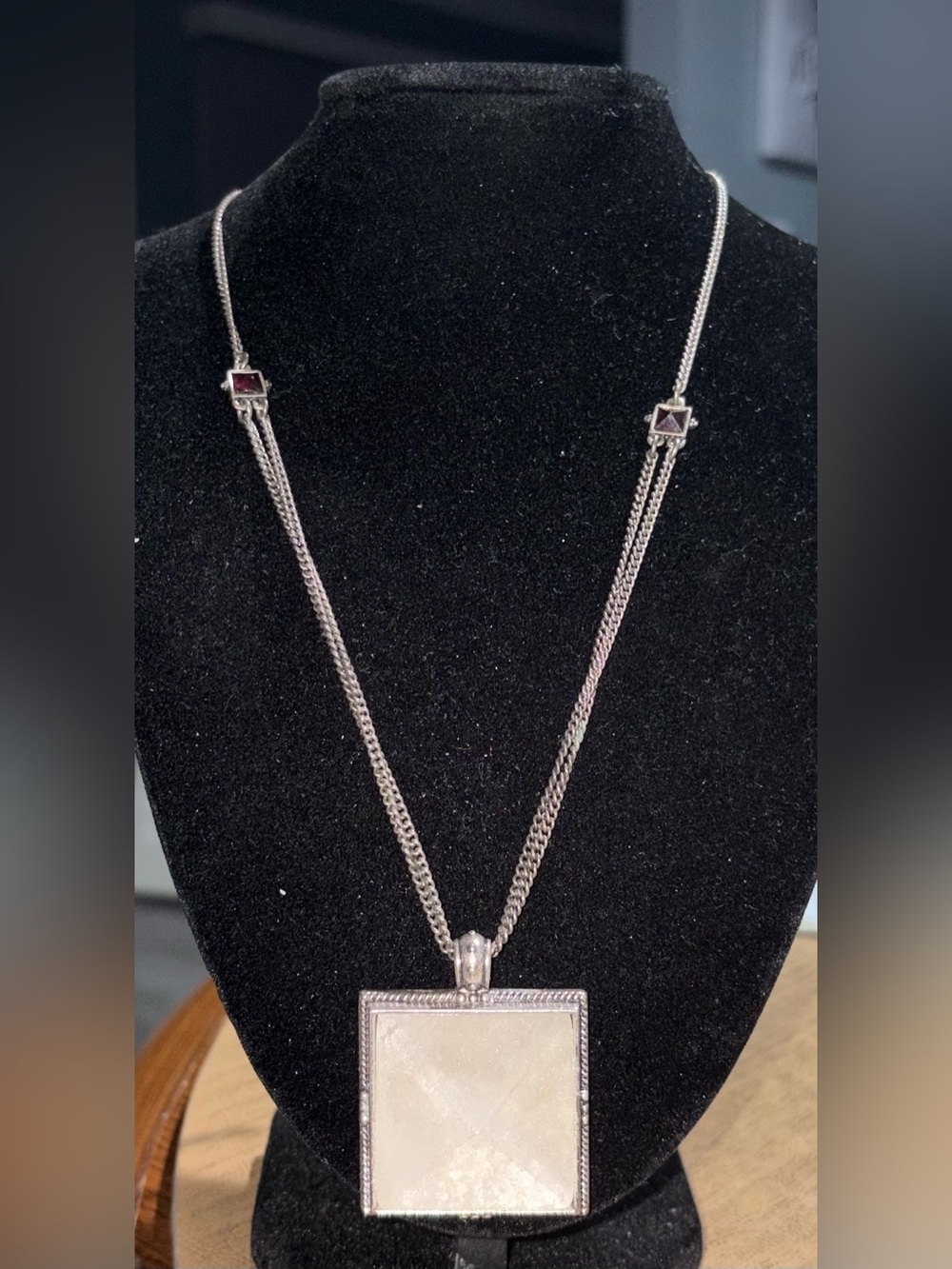 Lucky Brand Rock Crystal Quartz Garnet Bird Pendant Necklace